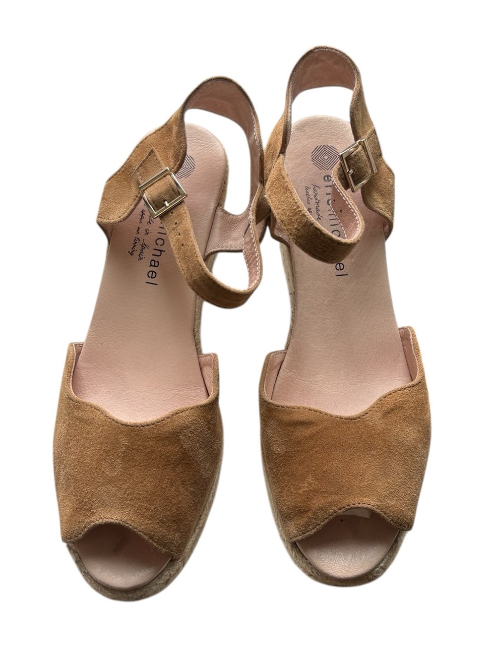 Eric Michael Tan Suede Peep Toe Lupa espadrille Sandals EU 40 Fits US 9.5